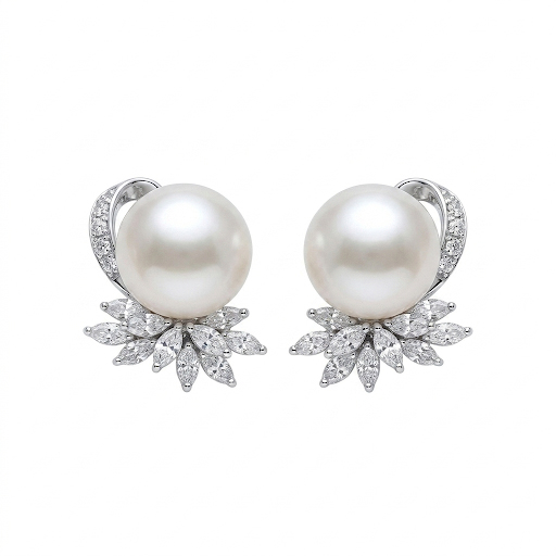 14K Pearl Diamond Earrings